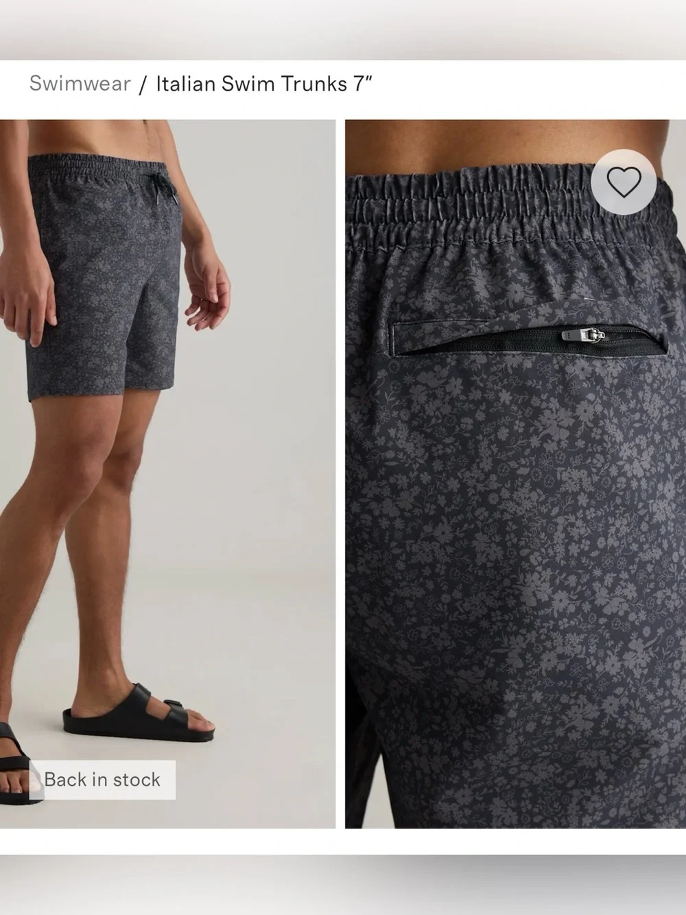Quince Italian Swim Trunks 7” Grey Floral , Large